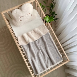 Păturică pentru bebe din mușelină și blăniță Teddy gri